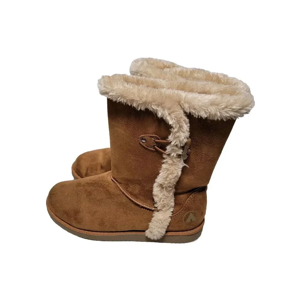 Airwalk Women's Size 9 M Brown Faux Fur Lined Ankle Winter Boots Comfort Warm